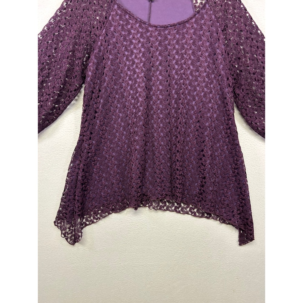 Whimsigoth Dressbarn Womens 1X Purple Lace Handkerchief Hem Tunic Top Fairycore - Picture 9 of 10